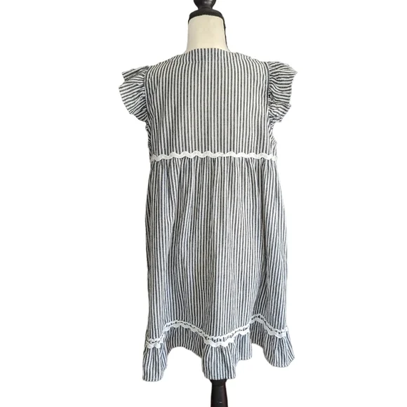 THML Tribal Dress Blue And White Stripes Size L - Picture 2 of 9